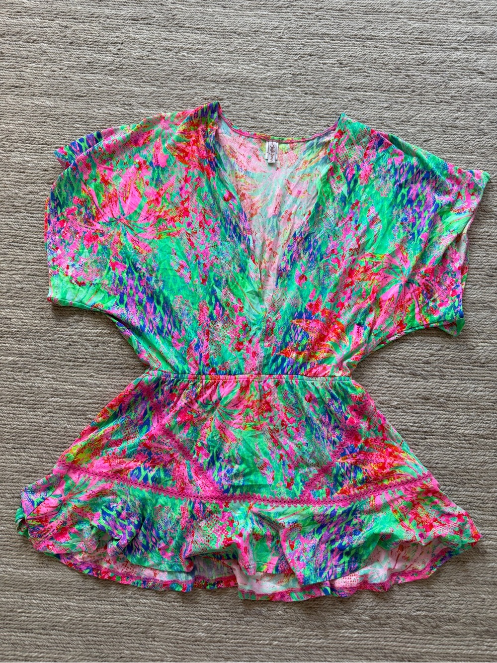 Luli Fama Neon Green Pink & Blue Abstract Swim Coverup